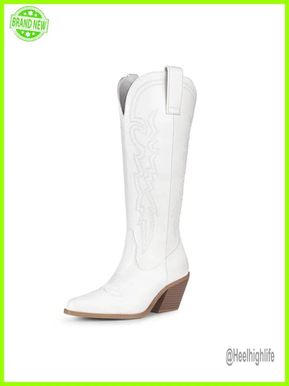 Cowgirl Knee High Western Embroidered Booties Side Zipper Low Block Chunky Heel